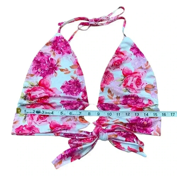 S Betro, Floral Rose Print Halter Bikini Top, Medium, Pink & White - Picture 3 of 8